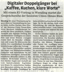 Digitaler Doppelgänger bei "Kaffee, Kuchen, klare Worte" Donauwörther Zeitung 21.08.2026